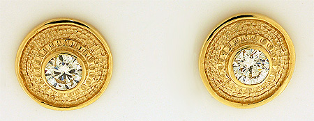 14ky ethnic diamond button earrings by Fran Cook